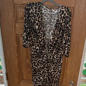 New York & Company Animal Print Long Sleeve Dress